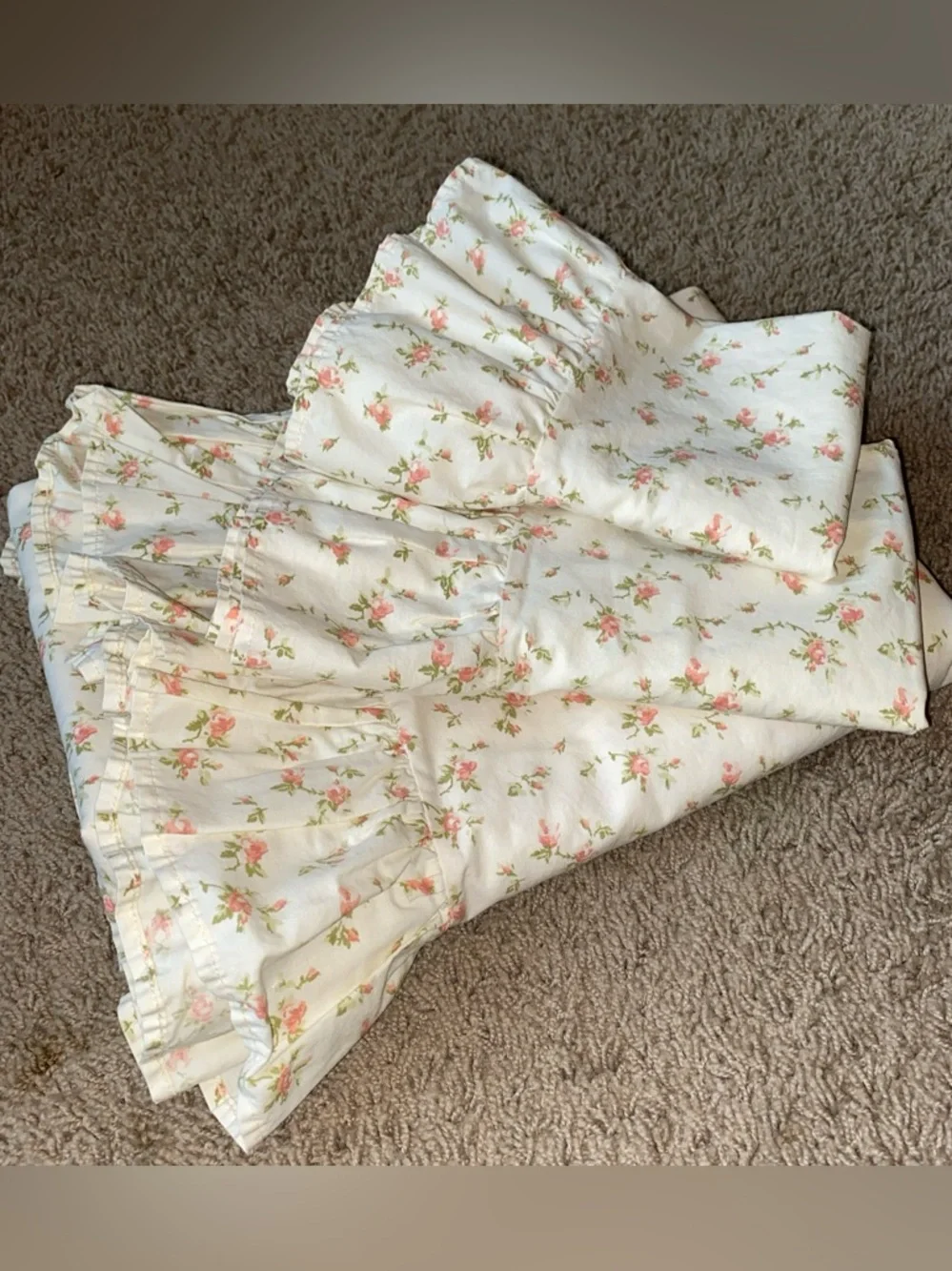 VTG Ralph Lauren Full Double Flat Sheet 2 King Pillowcases Cottage Floral Ruffle